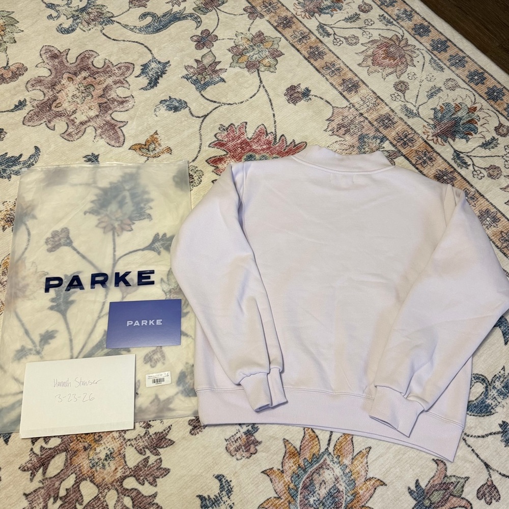 Parke Varsity Fleece Lined Mock Neck Sweatshirt in Lilac - S/M - Picture 3 of 4